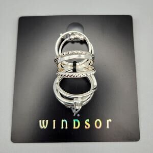 Windsor 10 Piece Ring Set Silvertone Mixed Styles Stack Bands Size 8 Fashion New